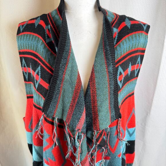Back In The Saddle Southwestern Aztec Front Womens Size 1X Open Cardigan Poncho - Picture 4 of 7